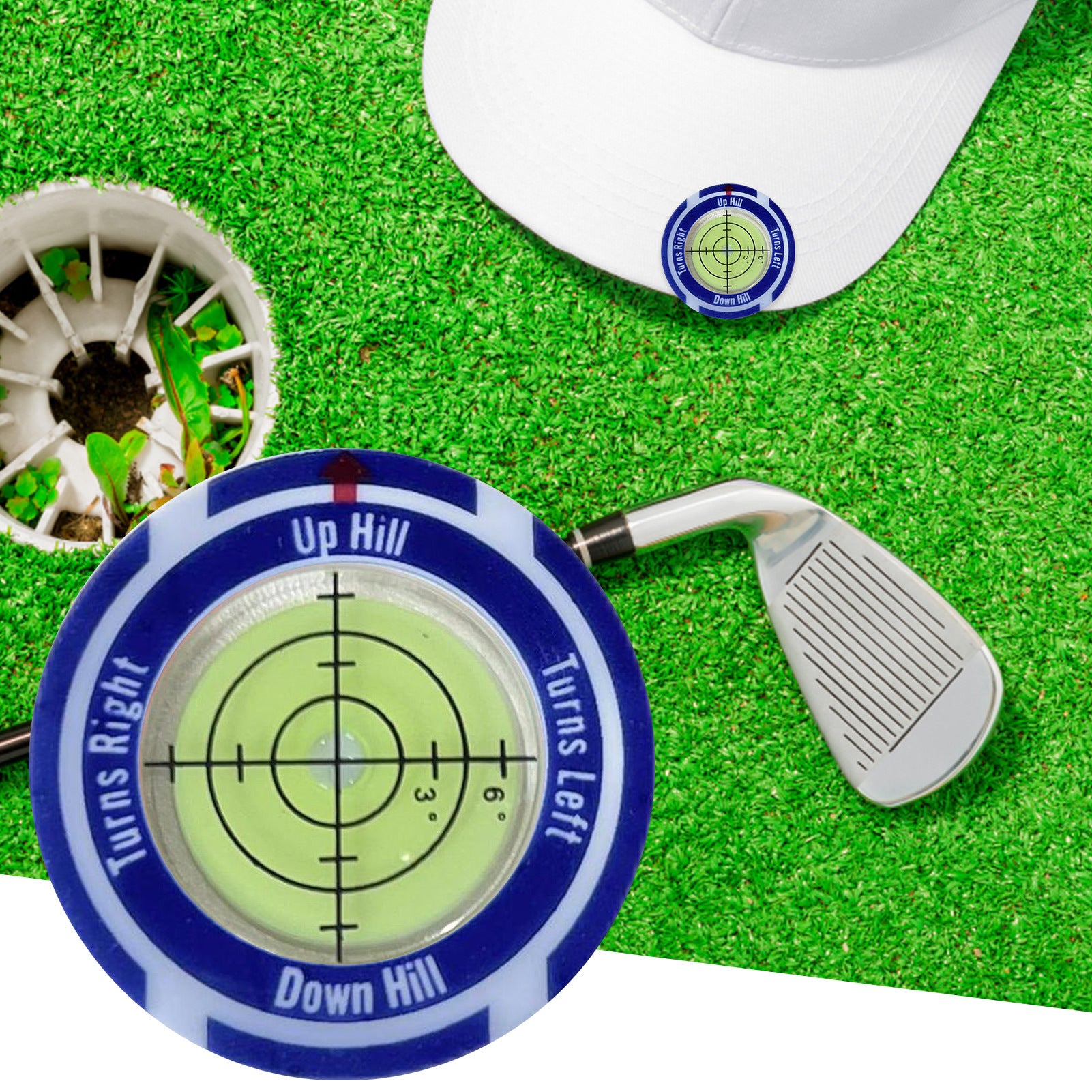 Golf Level Hat Clip Measurement With Position Mark Green Level - Memoriex 