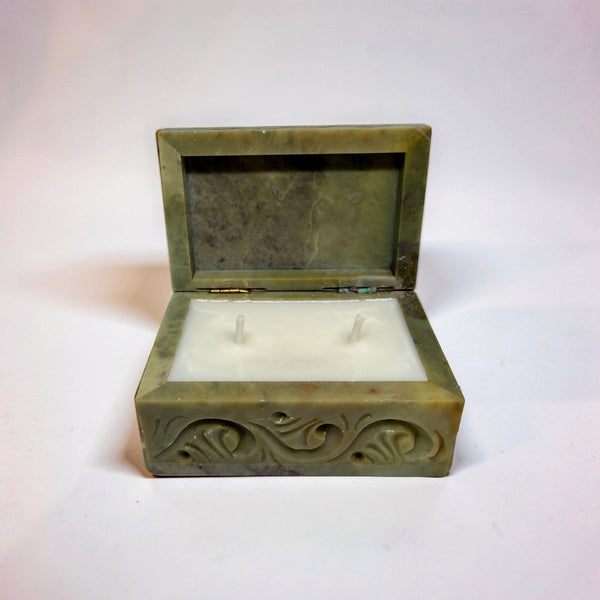 Vintage Carved Soapstone Elephant Trinket Candle-0