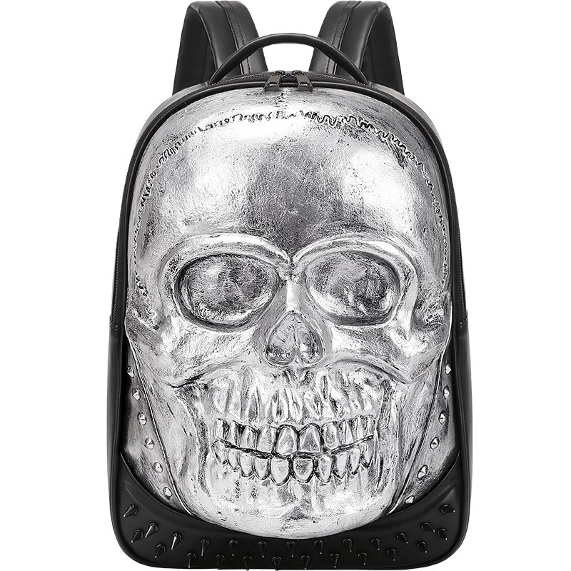 Cool Unisexs 3D Skull Backpack , Smiling Skull Backpack , Studded Large Volumn Laptop Backpack-2