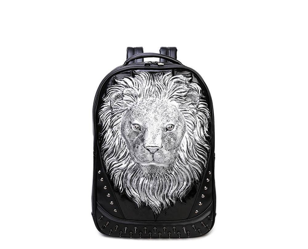 Fashion Punk Rivets Waterproof 3D Lion Head Backpack Laptop Computer Knapsack Bags-3