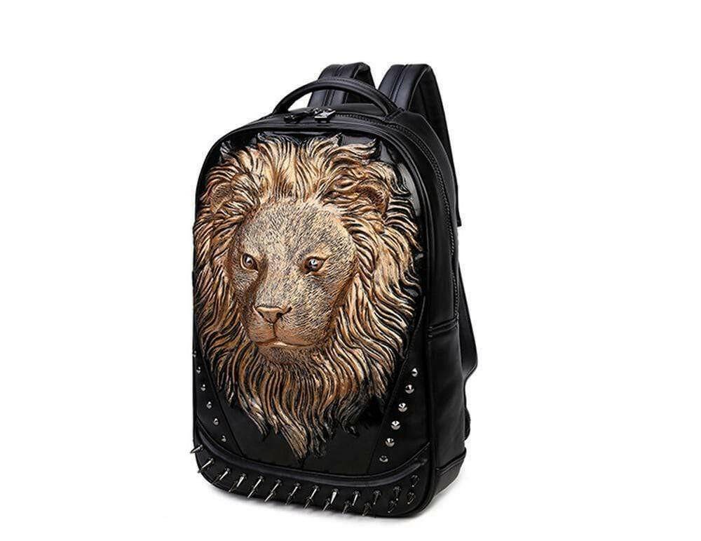 Fashion Punk Rivets Waterproof 3D Lion Head Backpack Laptop Computer Knapsack Bags-2