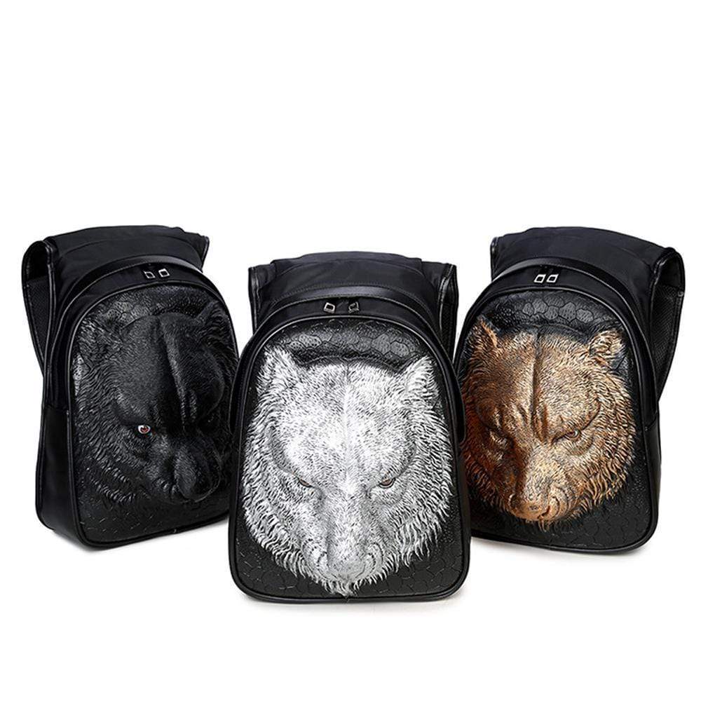 Fashion Punk Rivets Waterproof 3D Tiger Head Backpack Laptop Computer Knapsack With Hat-0