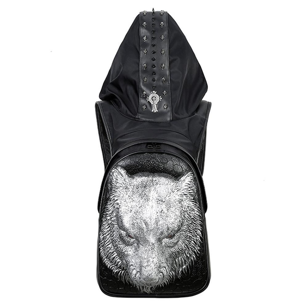 Fashion Punk Rivets Waterproof 3D Tiger Head Backpack Laptop Computer Knapsack With Hat-3