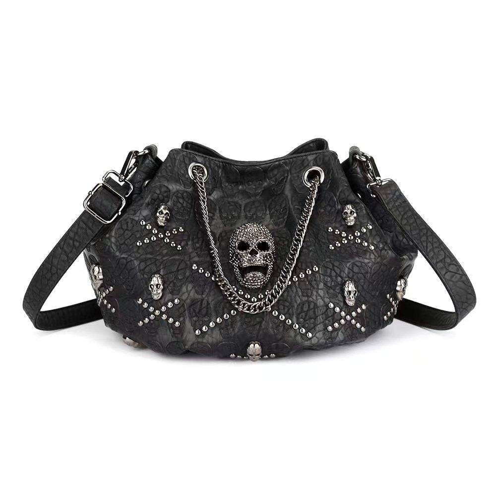 Fashion Punk Bags Studded Skull Bucket Handbag-1