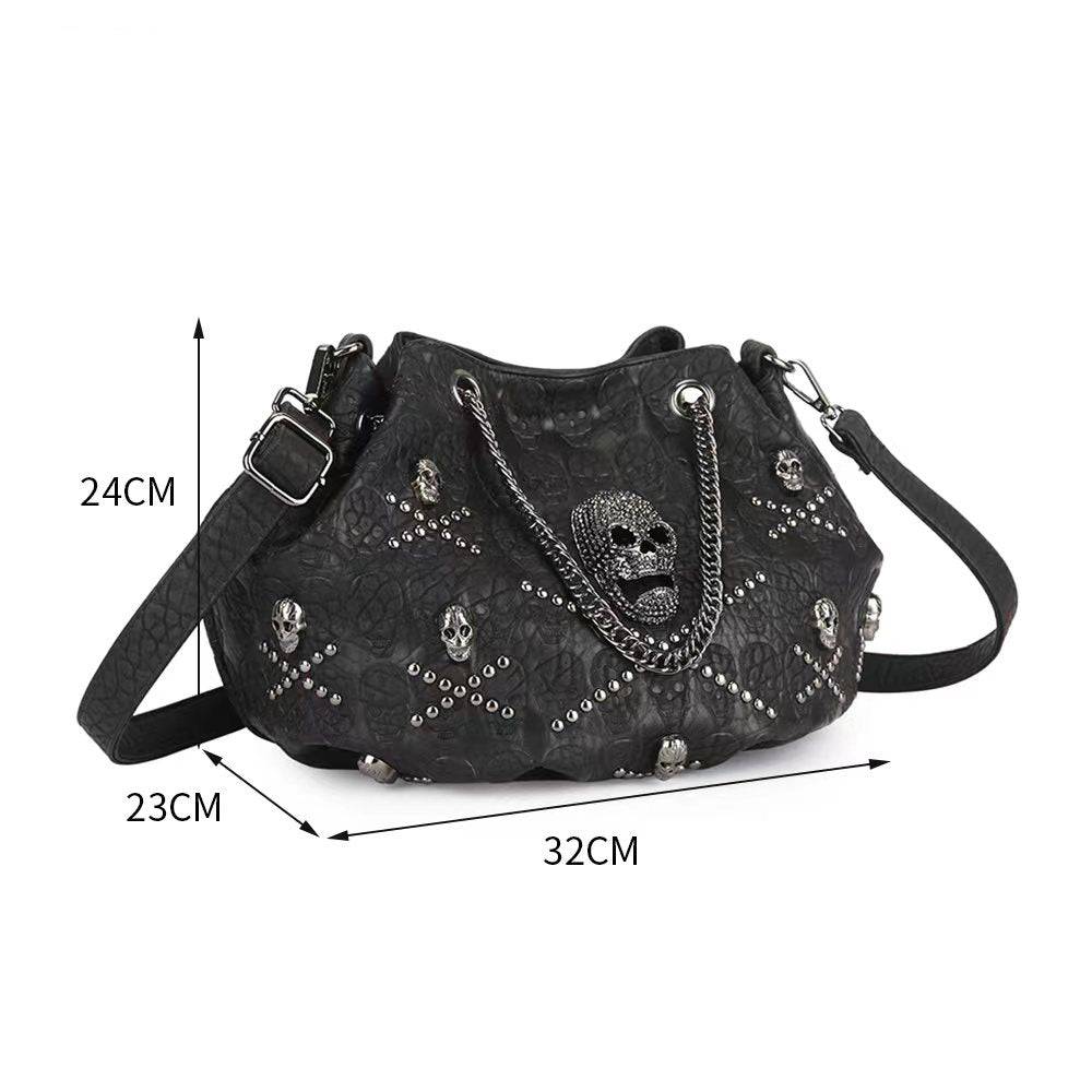 Fashion Punk Bags Studded Skull Bucket Handbag-4