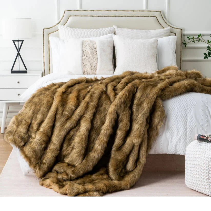 Faux Fur Luxury Blanket Ocher-2