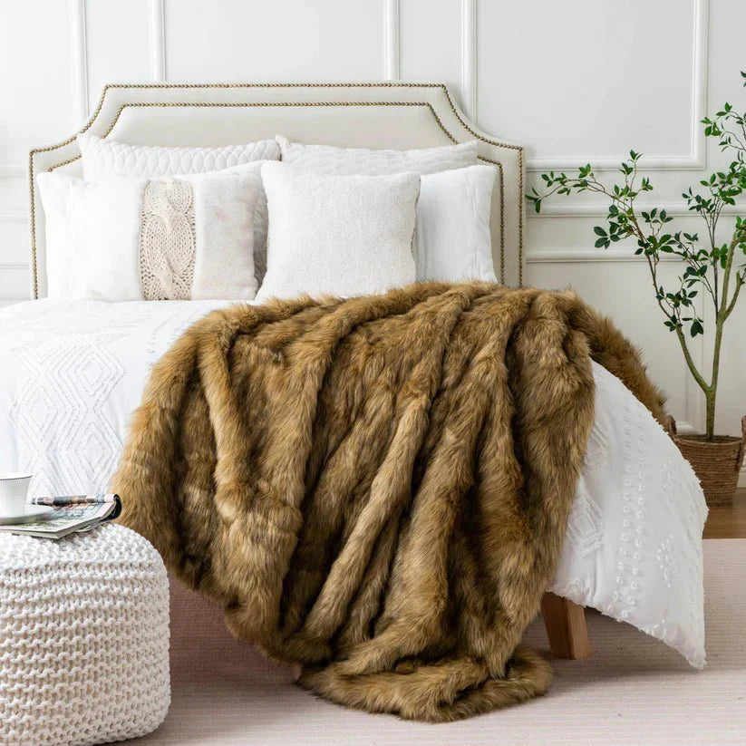 Faux Fur Luxury Blanket Ocher-1