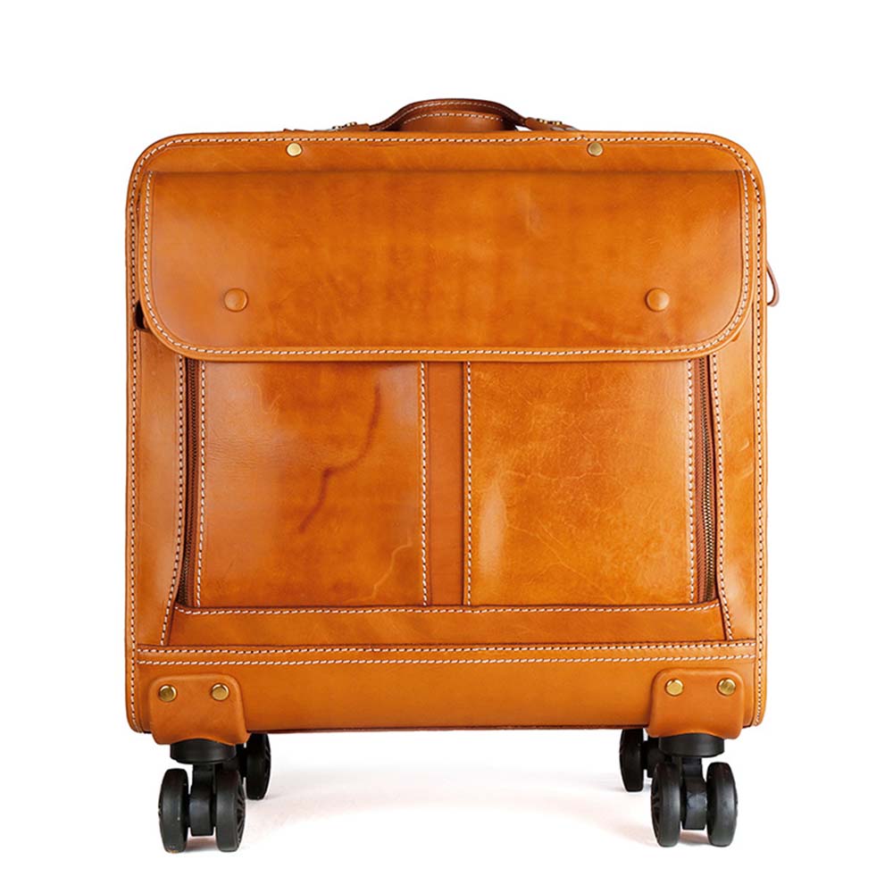 Genuine Vintage Italian Vegetable Tanned Leather 20-inch Carry-on Universal wheel Cabin Rolling Spinner Travel Luggage-5