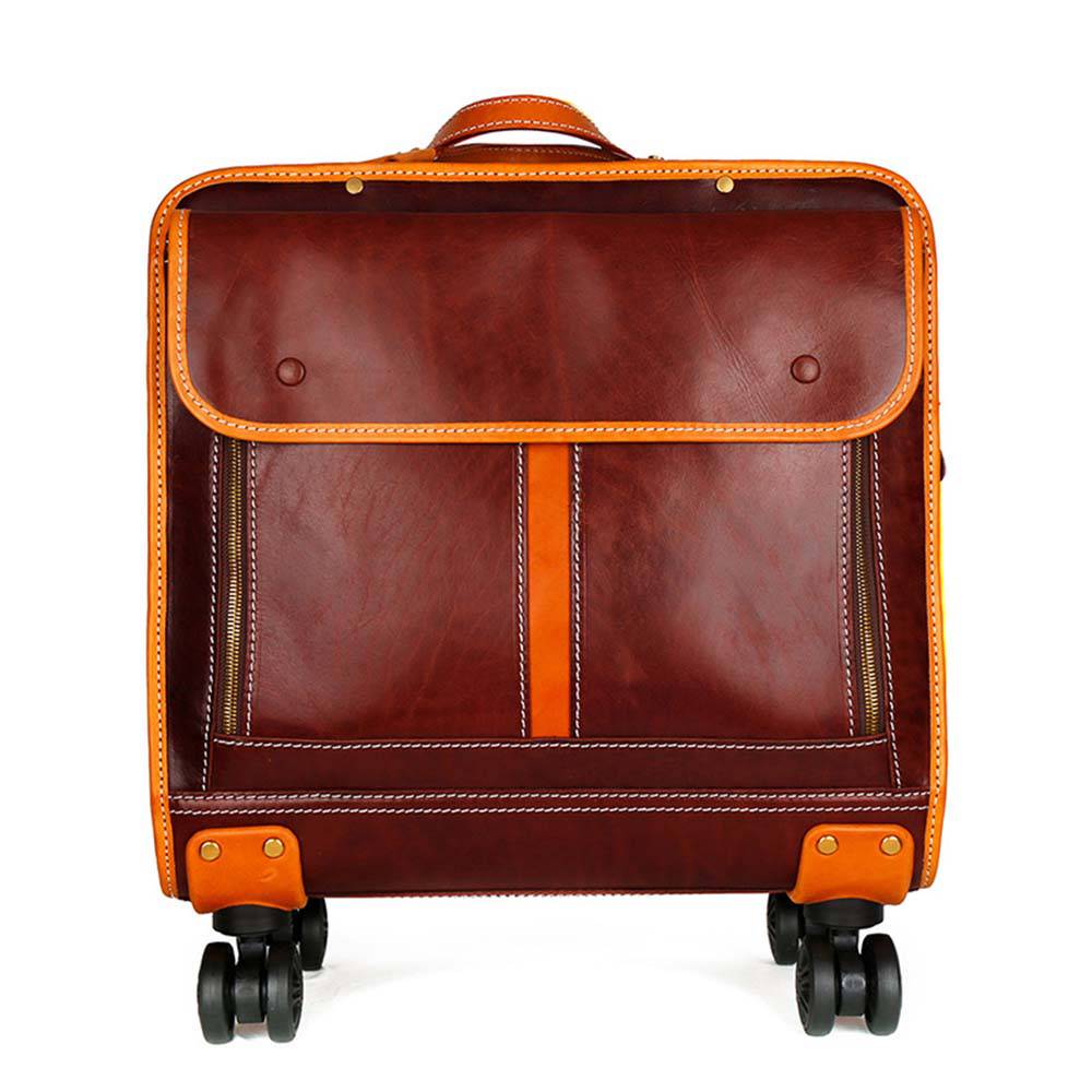 Genuine Vintage Italian Vegetable Tanned Leather 20-inch Carry-on Universal wheel Cabin Rolling Spinner Travel Luggage-3