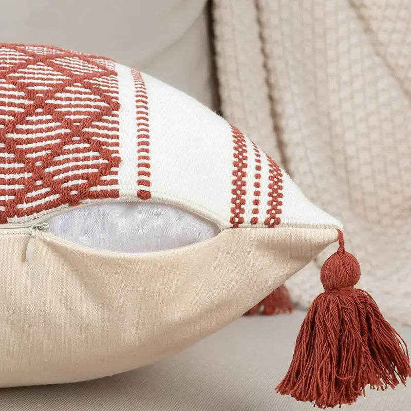 Woven Jacquard Tassel Cushion Cover-4