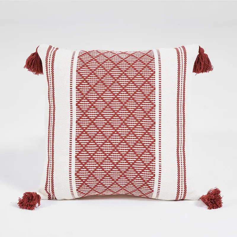 Woven Jacquard Tassel Cushion Cover-3