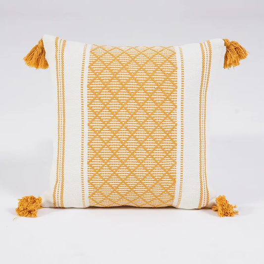 Woven Jacquard Tassel Cushion Cover-0