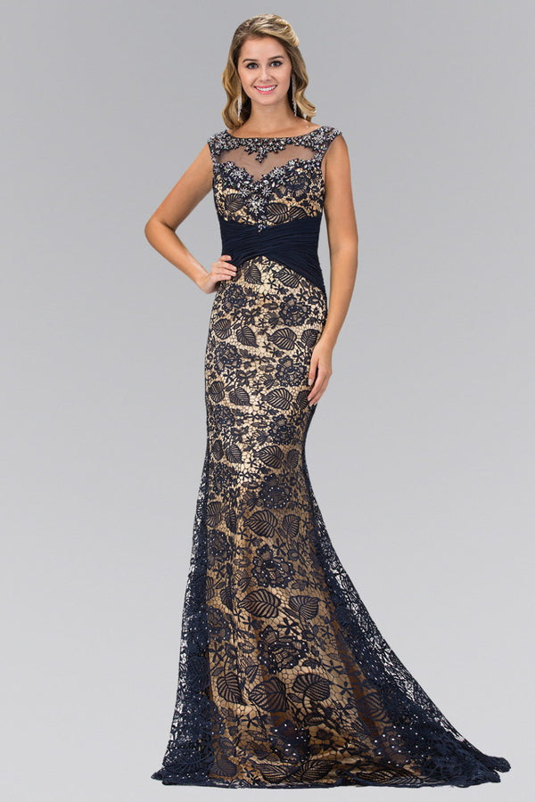 Lace Embellished Long Dress with Bead Detailing - Memoriex - UK