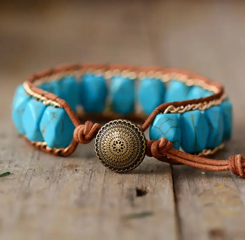 Gold Chain Turquoise Boho Bracelet-1