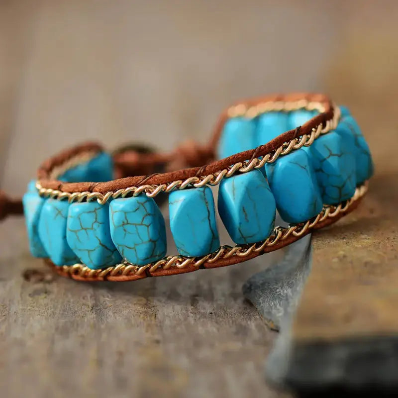 Gold Chain Turquoise Boho Bracelet-0