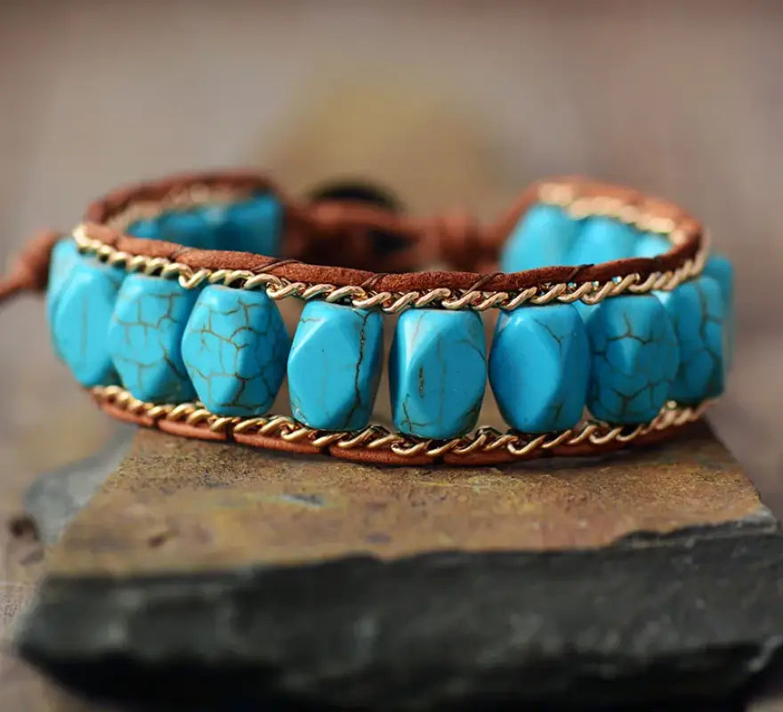 Gold Chain Turquoise Boho Bracelet-2