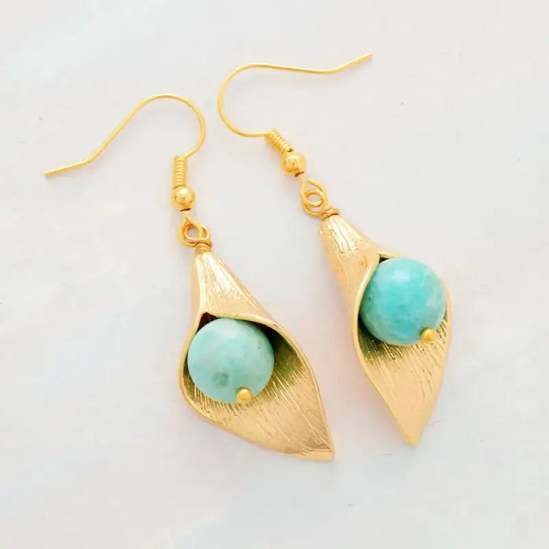 Gold Flower Amazonite  Earrings-0