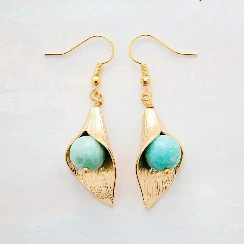 Gold Flower Amazonite  Earrings-1