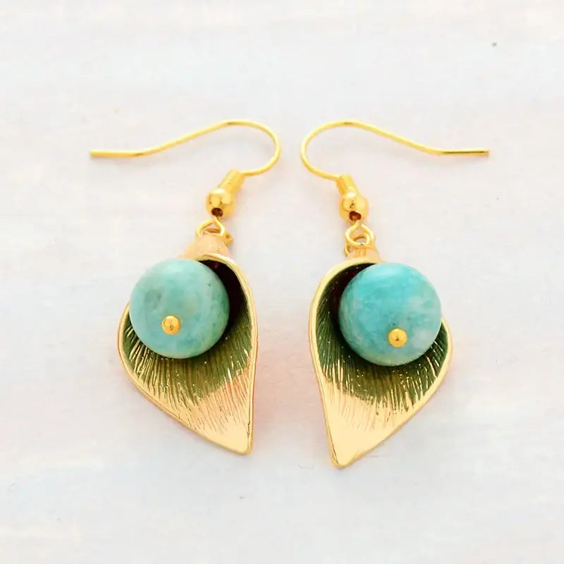 Gold Flower Amazonite  Earrings-2