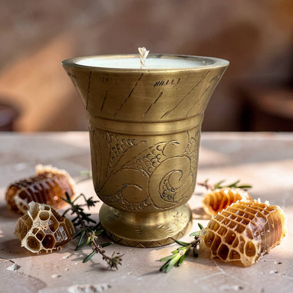 Repurposed Etched Brass Mortar Candle-0