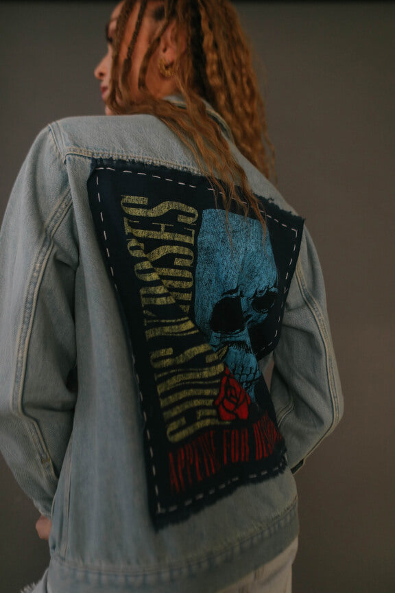 Guns N Roses Flower Skull Hand Stitched Denim Jacket by People of Leisure-4