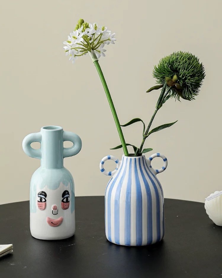 Hand-painted Whimsical Quirky Cute Dual-handle Vases-2