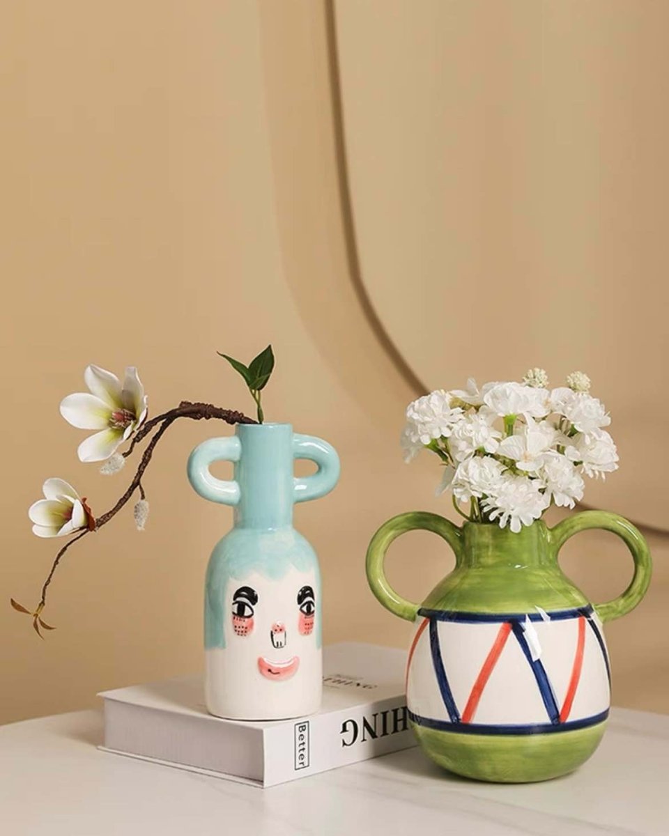 Hand-painted Whimsical Quirky Cute Dual-handle Vases-1