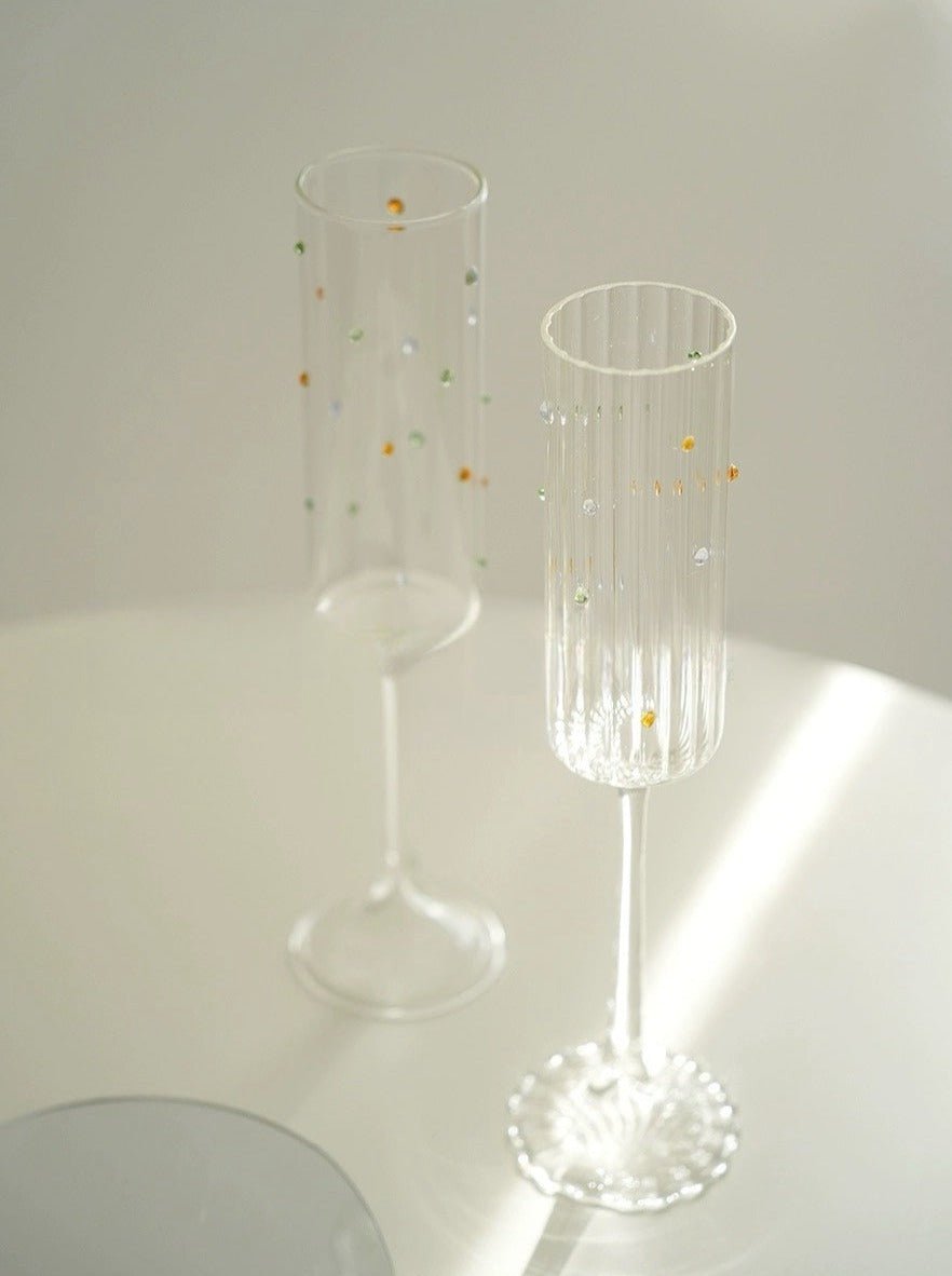 Handblown Rainbow Sprinkles Champagne Flutes Set of 2 Pcs - Whimsical Wine Glasses-1