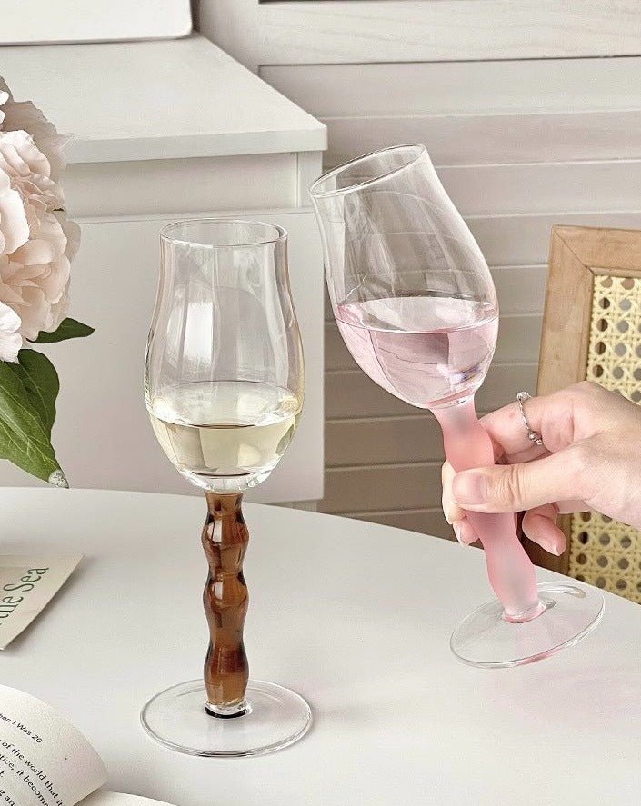 Handblown Retro Wavy Rose Wine Glasses Set of 4 Pcs ( $14.9 Each )-3