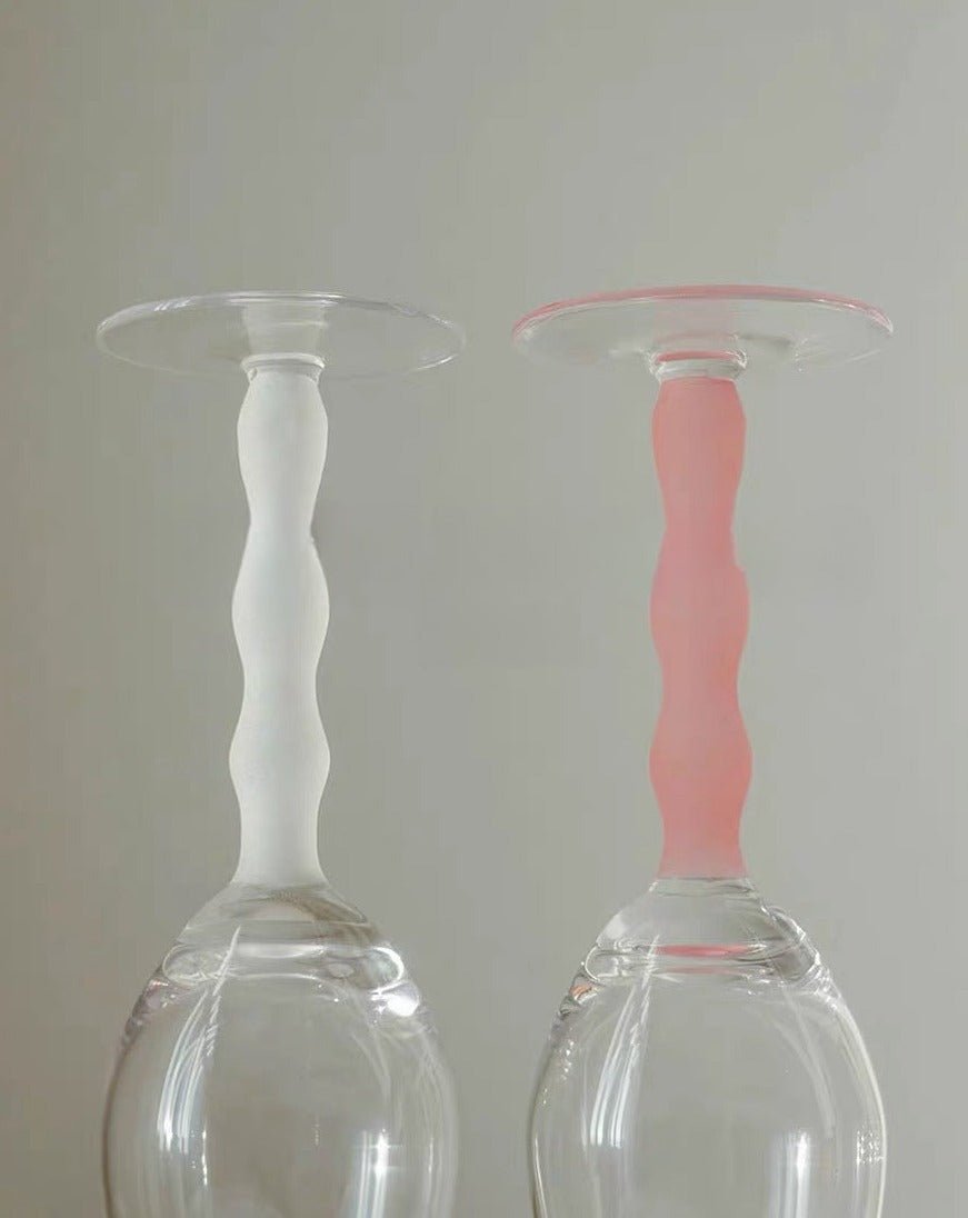 Handblown Retro Wavy Rose Wine Glasses Set of 4 Pcs ( $14.9 Each )-1