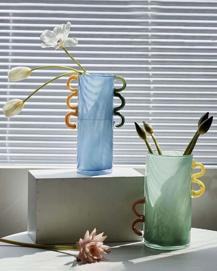 Handblown Whimsical Cylinder Vase - Eclectic Table Setting Centrepieces-4