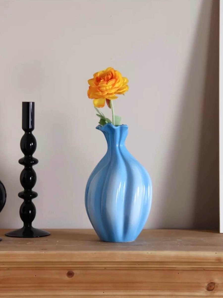 Handcrafted French Style Gradient Blue Ceramic Vase - Unique Flower Vessels-0