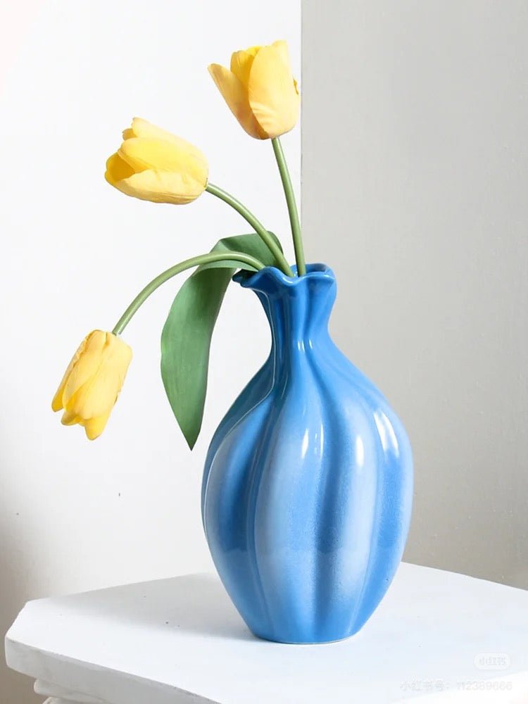 Handcrafted French Style Gradient Blue Ceramic Vase - Unique Flower Vessels-2