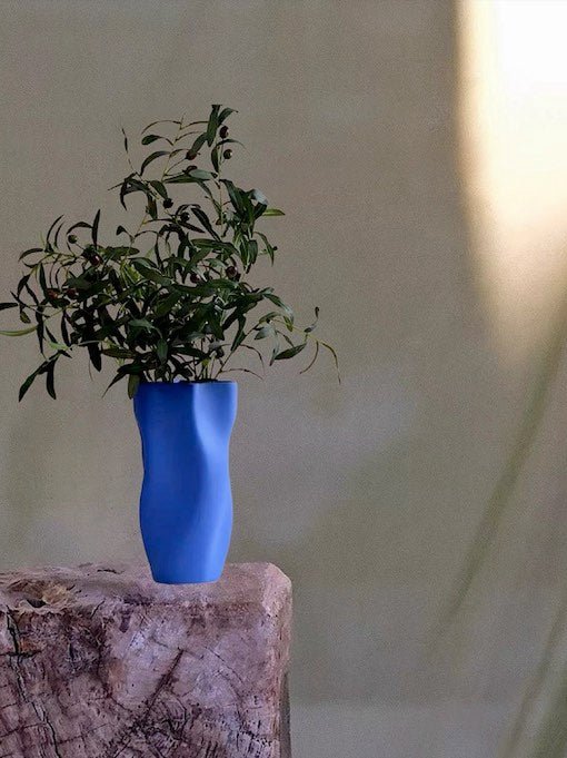 Handcrafted Modern Klein Blue Wavy Vase - Unique Dinner Party Decorative Centrepiece-2