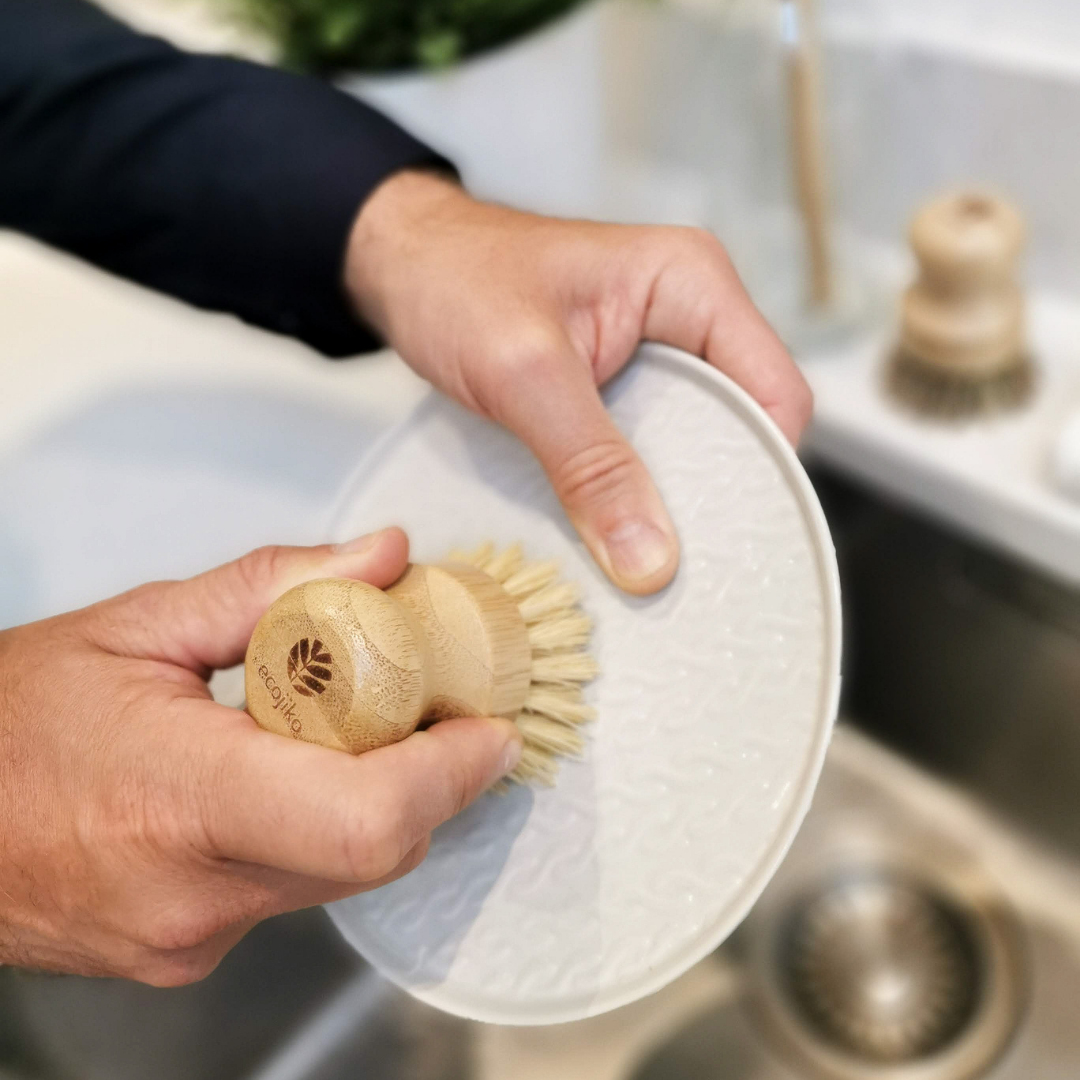 Wooden Dish Brush & Cleaning Gift Set | Natural Sustainable Bamboo Plant Based Brushes, Cloth and Cellulose Sponge-2