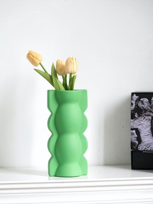 Handmade Memphis Geometric Green Ceramic Vase, Decorative Flower Vessel-1