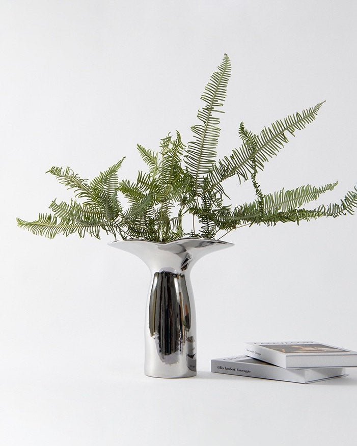 Handmade Modern Silver Bloom Vase, Ceramic Botanica Centrepiece Vase-6