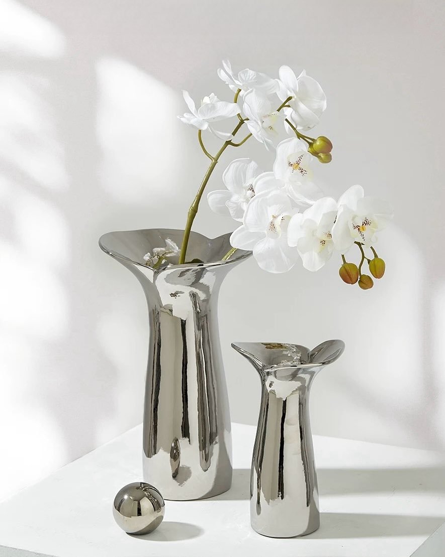 Handmade Modern Silver Bloom Vase, Ceramic Botanica Centrepiece Vase-0