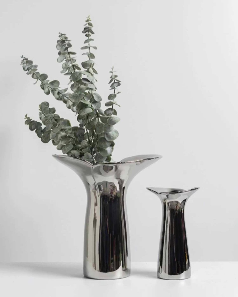 Handmade Modern Silver Bloom Vase, Ceramic Botanica Centrepiece Vase-2