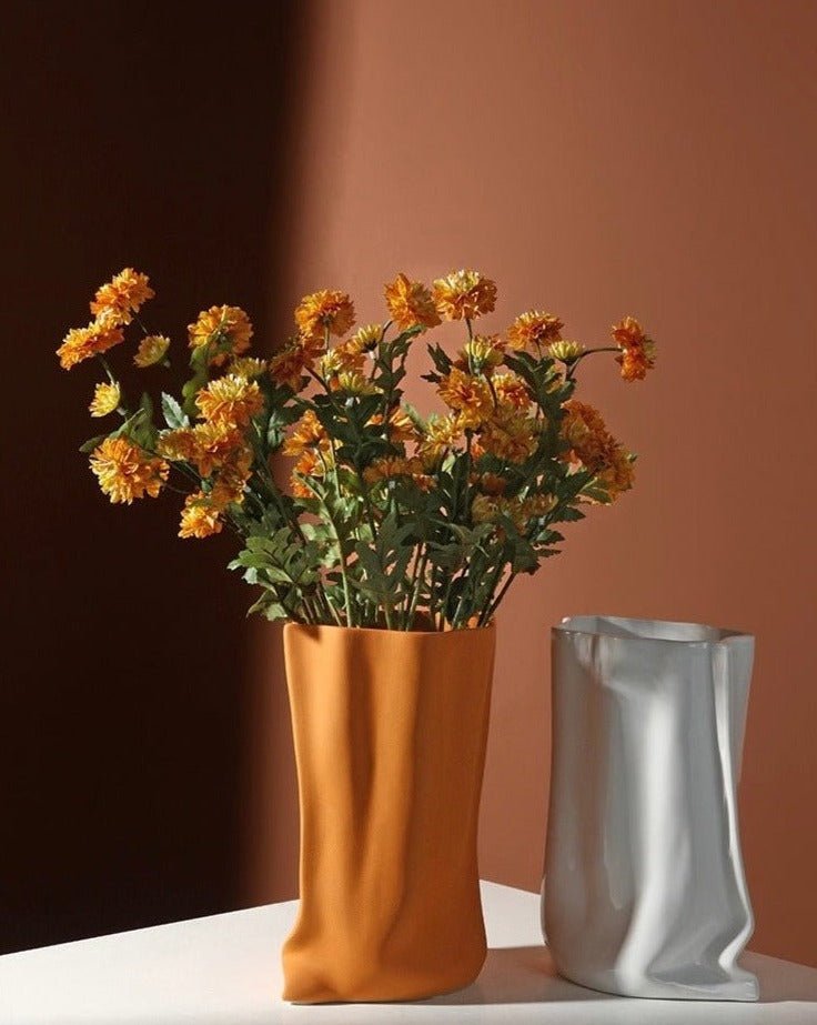 Handmade Ceramic Wrinkle Vase | Morandi Color | Unique Decorative Piece-2