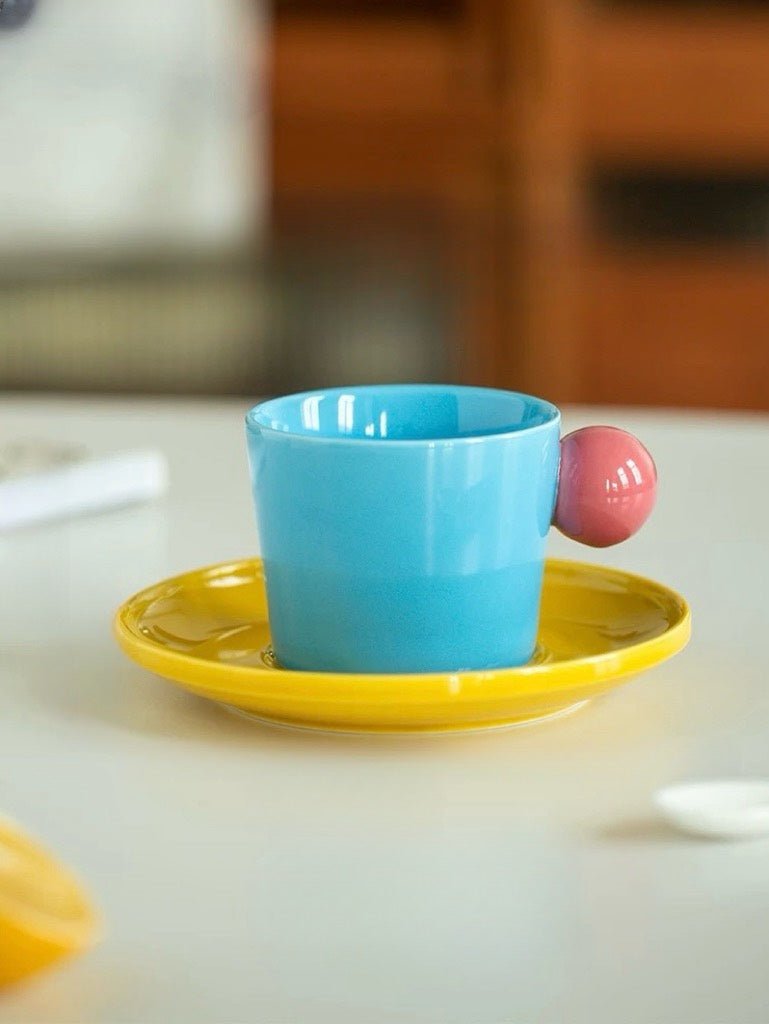 Handmade Skittles Coffee Mug With Saucer - Cute Dopamine Espresso Cup-6