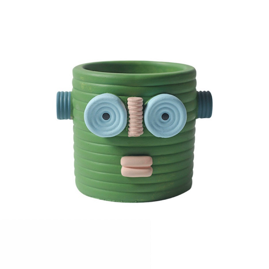 Dummy Robot Plant Flower Pot, Handmade Indoor / Outdoor Whimsical Ceramic Pots-5