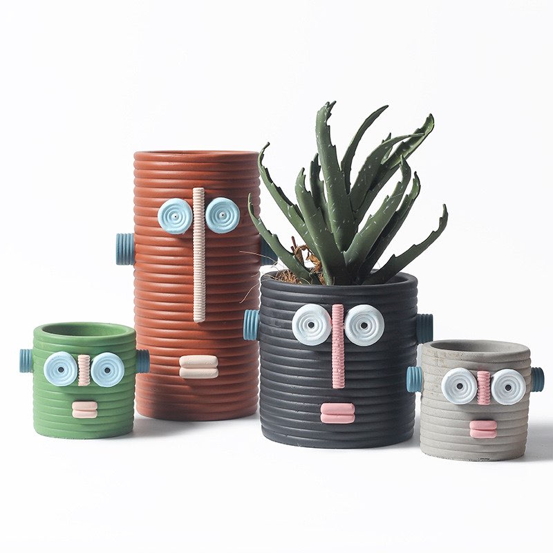 Dummy Robot Plant Flower Pot, Handmade Indoor / Outdoor Whimsical Ceramic Pots-2