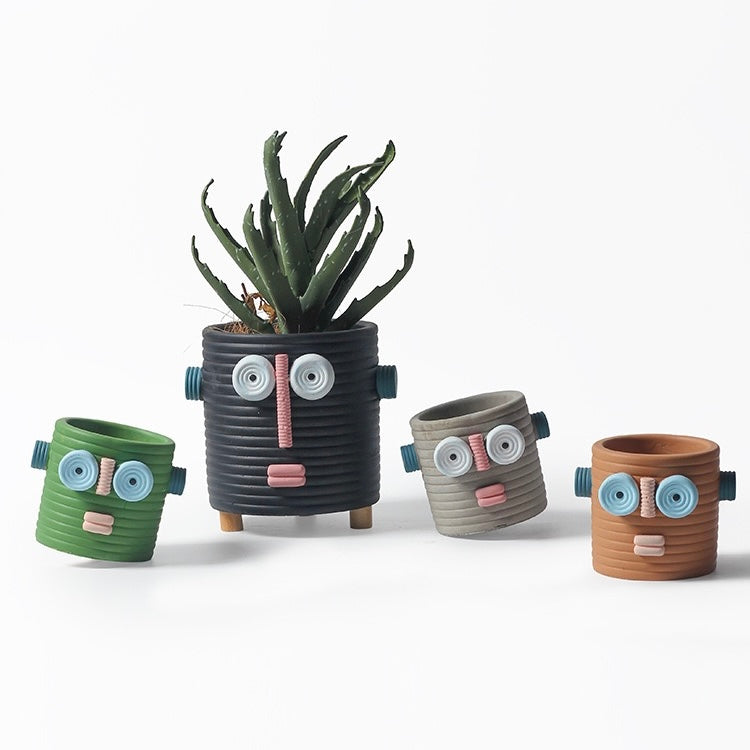 Dummy Robot Plant Flower Pot, Handmade Indoor / Outdoor Whimsical Ceramic Pots-3