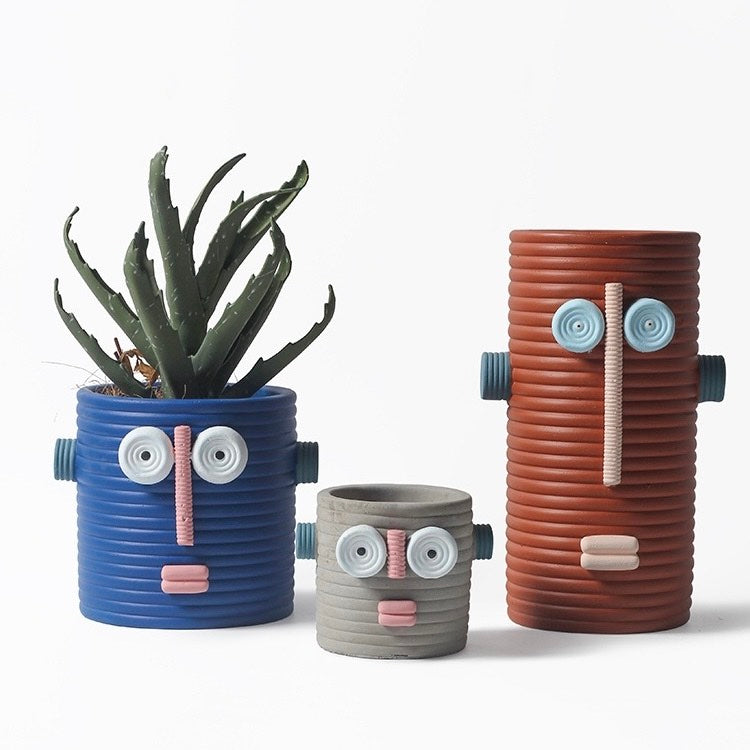 Dummy Robot Plant Flower Pot, Handmade Indoor / Outdoor Whimsical Ceramic Pots-4