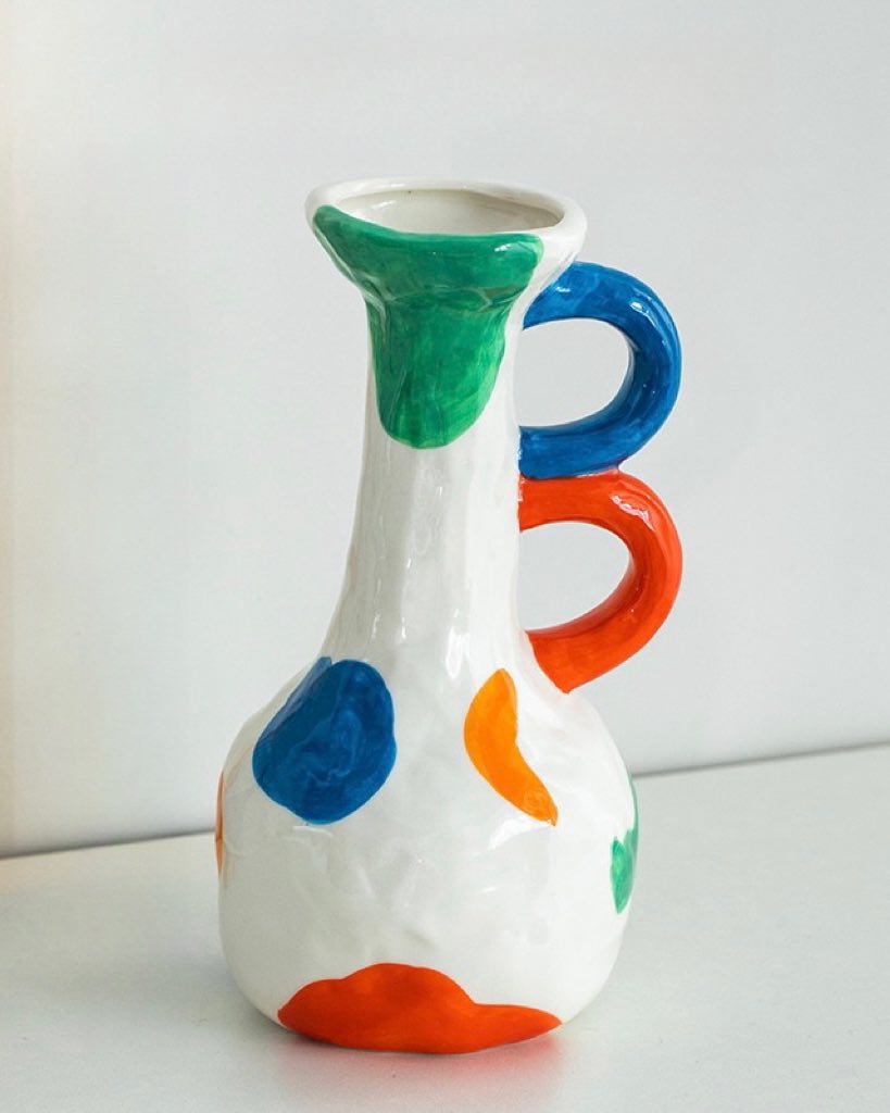 Handpainted Contemporary Abstract Ceramic Vase - Whimsical Eclectic Centerpiece-7