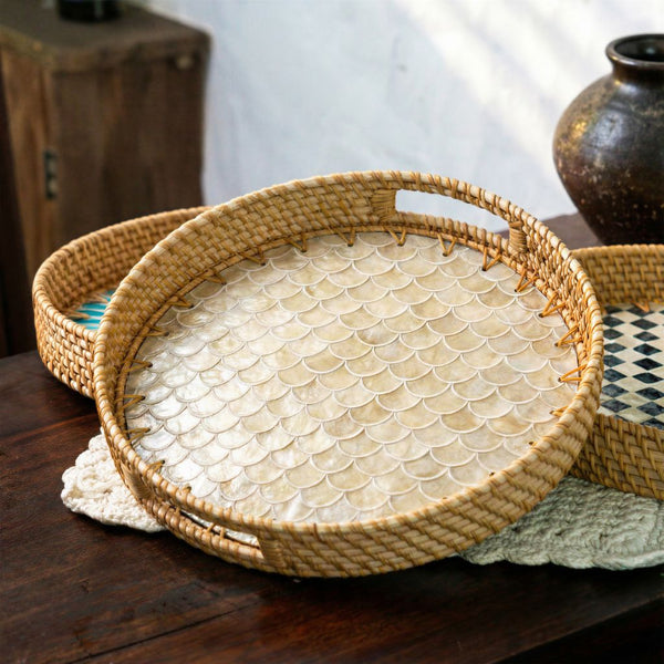 Rattan Trays • Mother of Pearl • Cascade Light (Multiple Sizes)-0