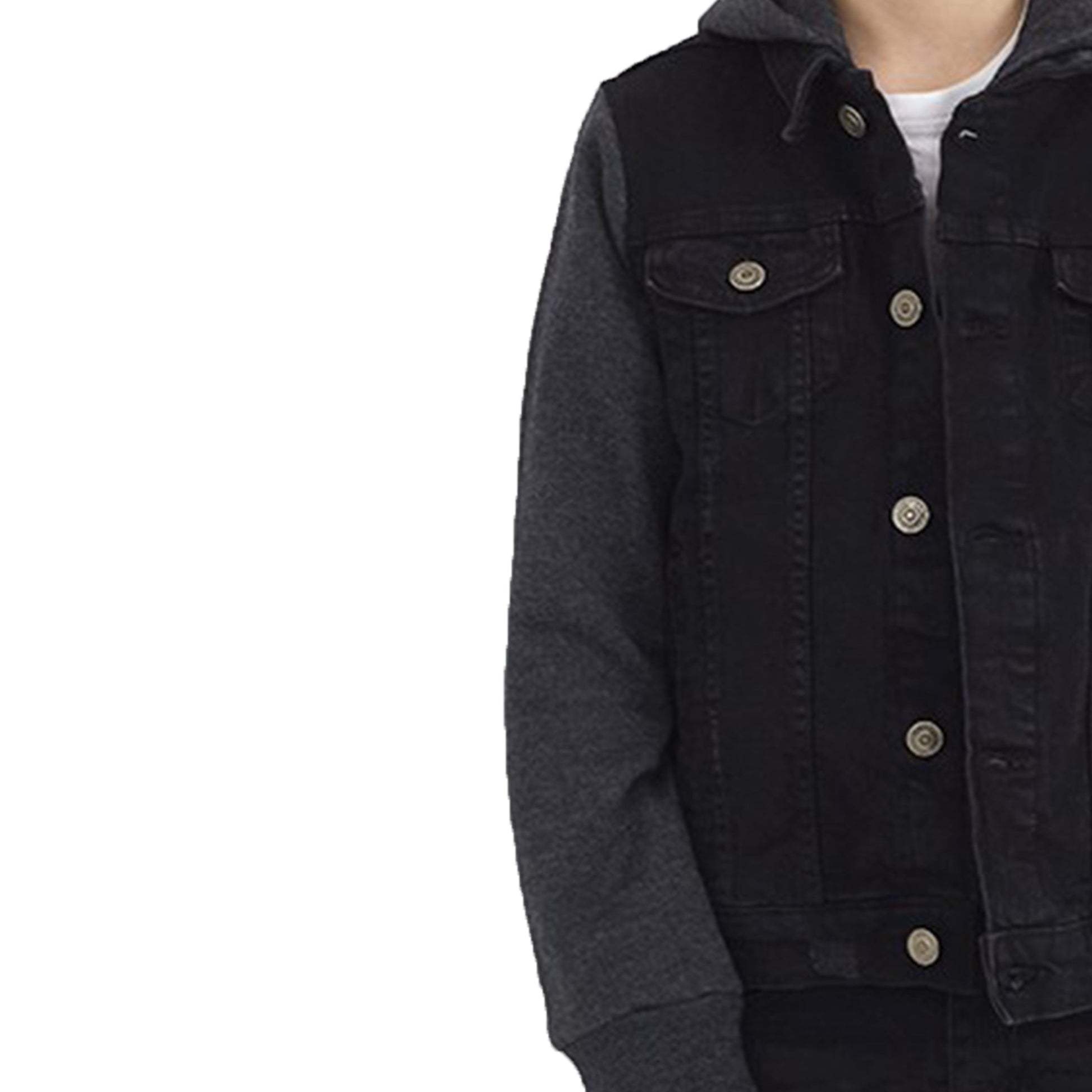 Kids Boys Cotton Denim Contrast Hooded Jacket-2