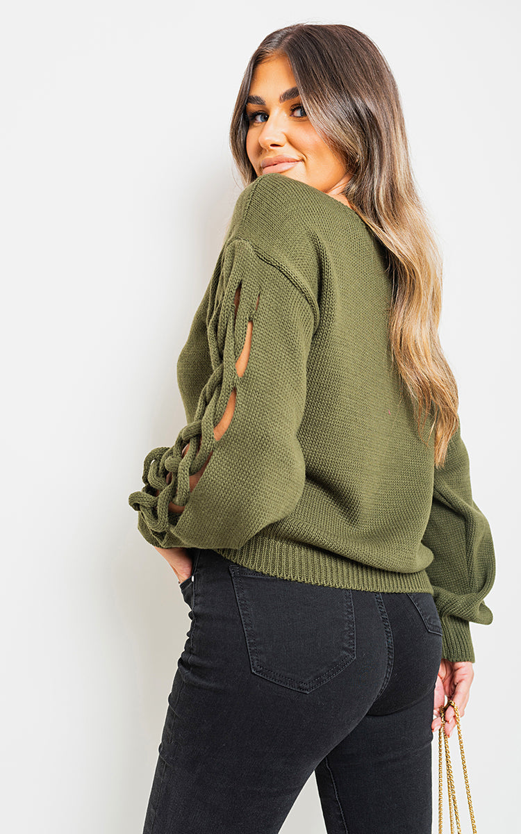 Cable Knit Jumper with Cut Out Detail-6