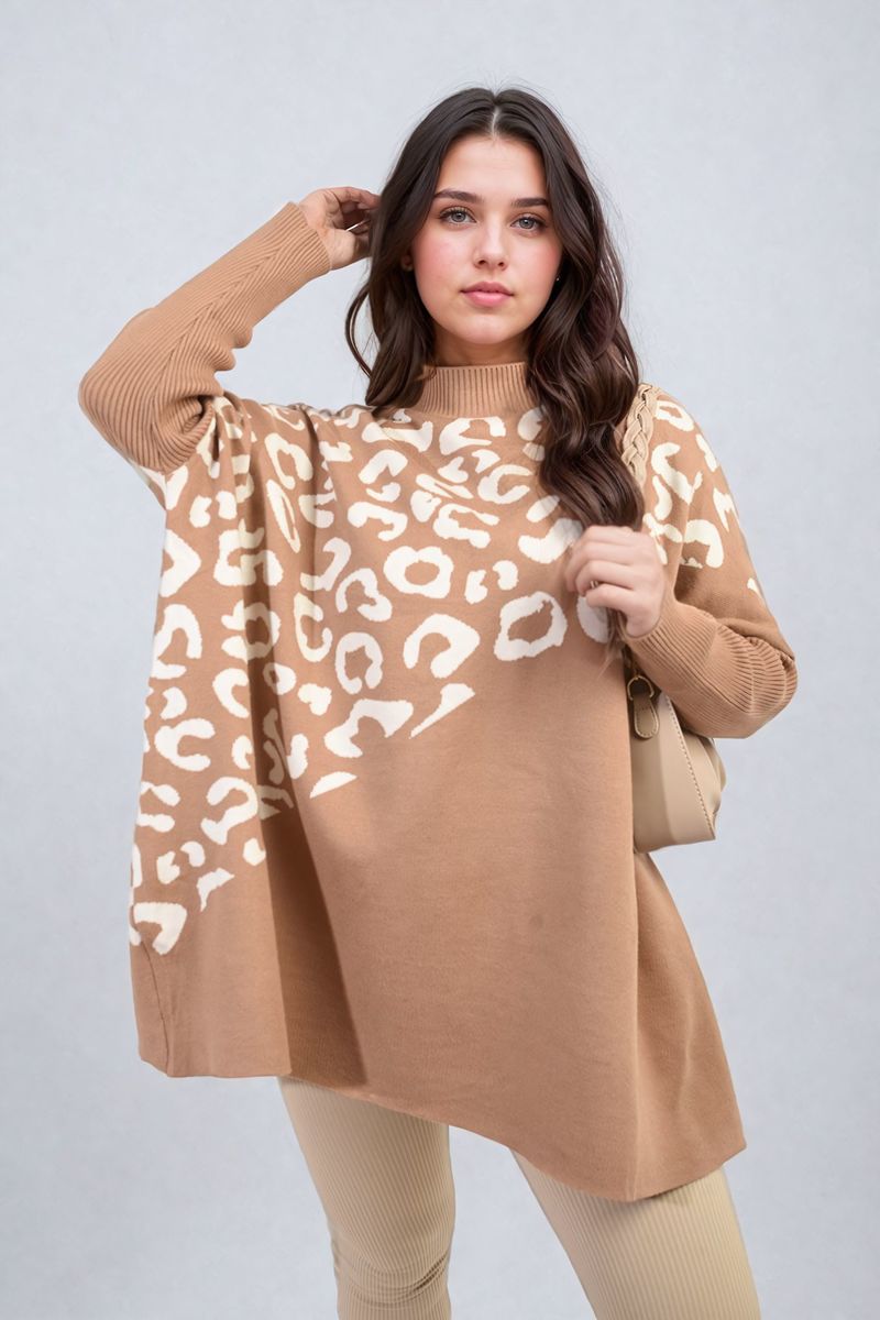 Leopard Print Knitted Long Sleeve Jumper-0